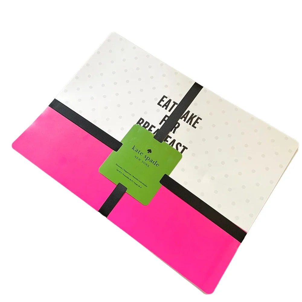 KATE SPADE Food for Thought Placemats Eat Cake for Breakfast Set of 4 Pink NEW